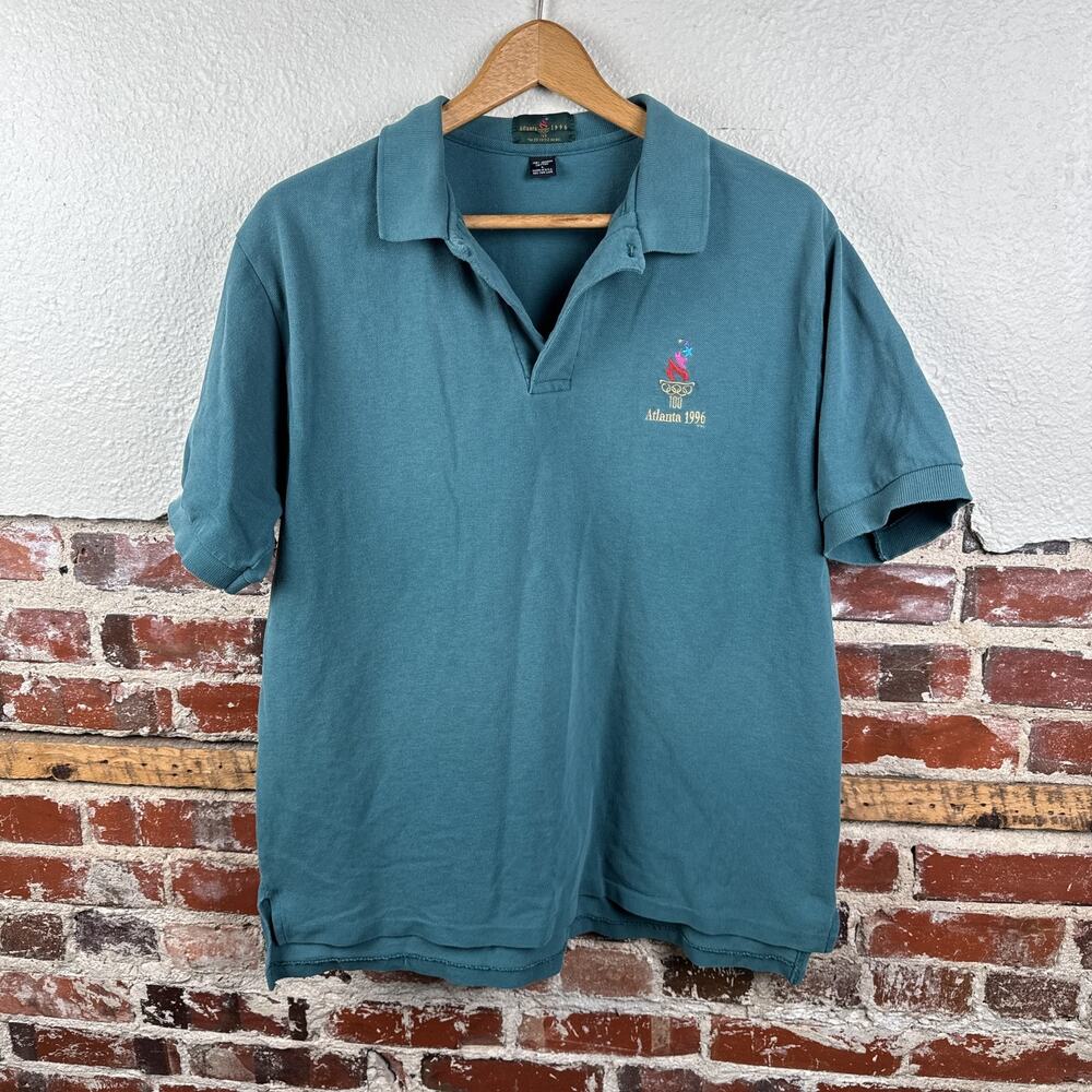 Vintage Atlanta Olympics Shirt Polo Mens Large Blue Centennial USA Olympic 90s